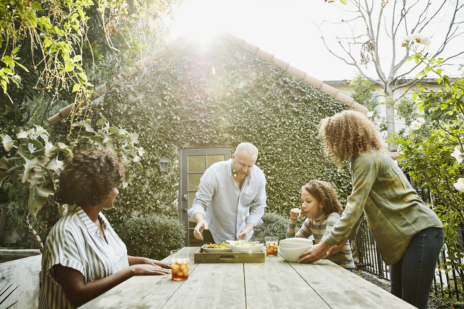 family eating outside
